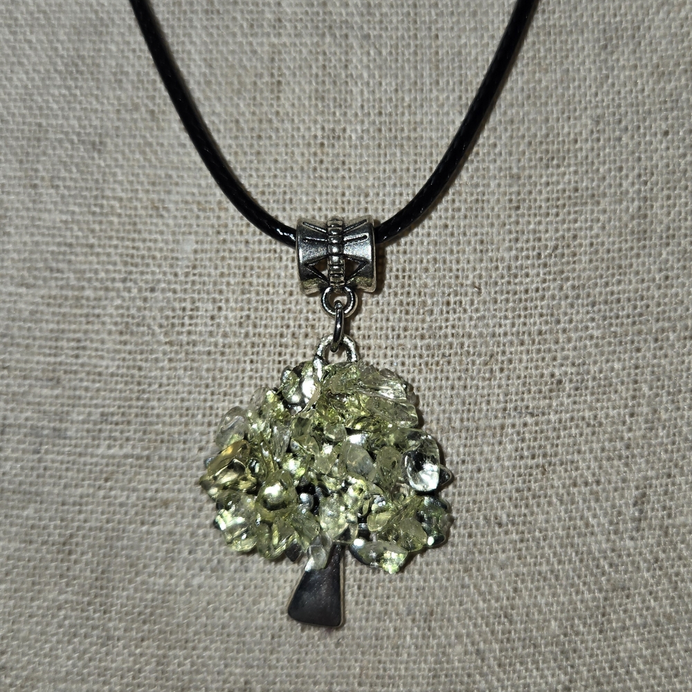Pierdot Tree Pendant On Black Cording With Silvertone Lobster Claw Closure TB75